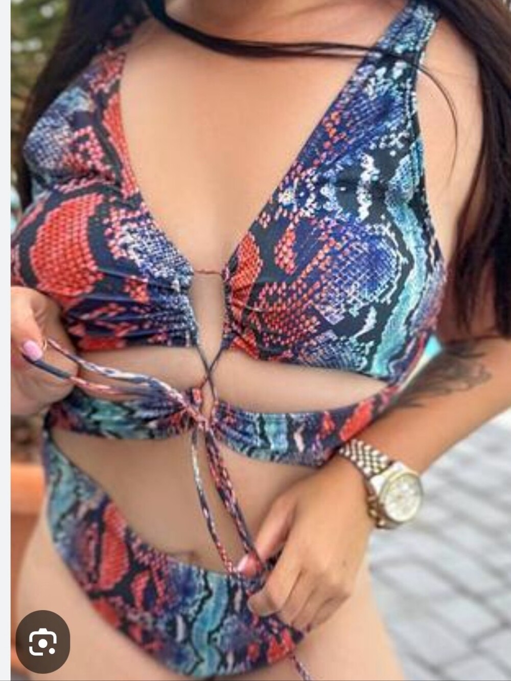 Multicolor Snake Print Cutout One-Piece Swimsuit